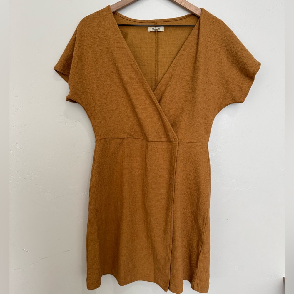 Madewell Cross Front Flutter Sleeve Mini Dress Toffee Brown Size M - Picture 3 of 6